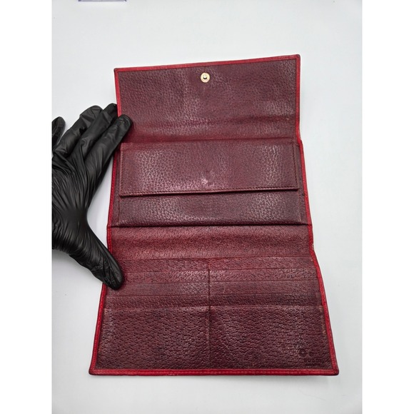 Gucci GG Embossed Continental Wallet Snap‎ Closure Red Leather Authentic - Picture 3 of 11